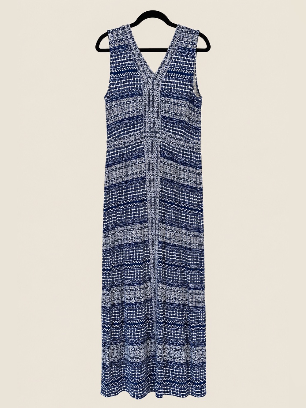 Tommy Bahama Navy White Geometric Print Sleeveless Maxi Dress
